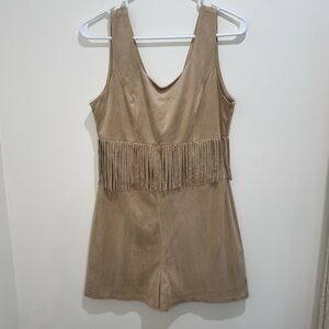 Chelsea & Violet Tan Faux Suede Fringe Sleeveless Mini Dress Size S NWT